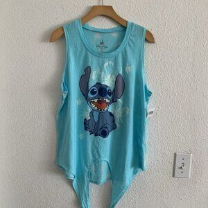 Disney Lilo and Stitch Tank Top, Sleeveless, Blue, Tie in Front. Sz XL Women's